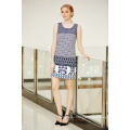 Round Neck Sleeveless Summer Ponte Dress with Border Printing in Multi Patterns